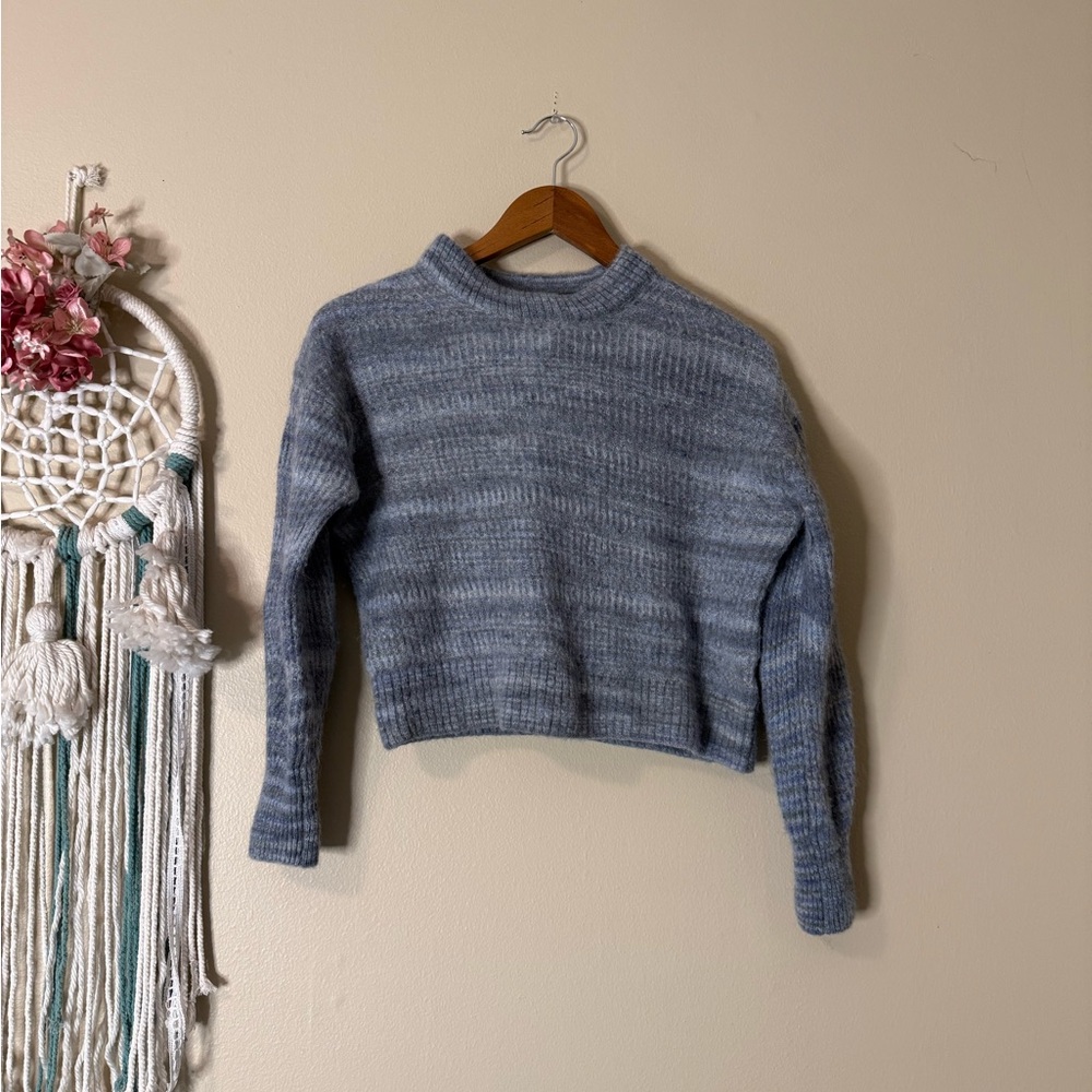 Everlane Heathered Blue Cropped Knit Sweater